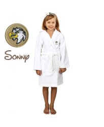 Eagle Cartoon Design & Custom Name Embroidery on Kids Hooded Bathrobe